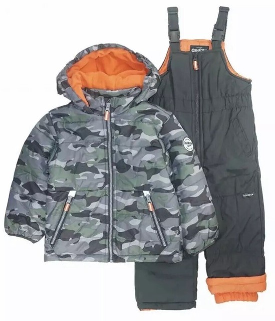 New OshKosh Boys' 2 Pc Ski Jacket and Snowbib Snowsuit Set Camo Print