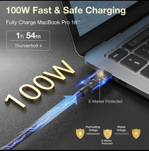 USB-C Cable 40Gbps 100W 5A Type-C Data Cable Video for Macbook Thunderbolt 4 - Picture 3 of 14
