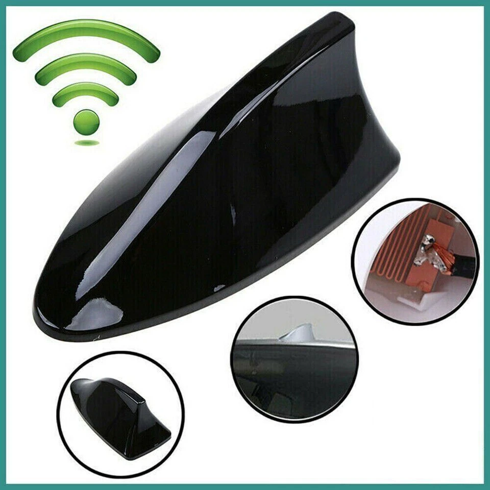 Cubierta de antena aérea estilo aleta de tiburón señal AM/FM de techo universal negra para automóvil Foto 3 de 4