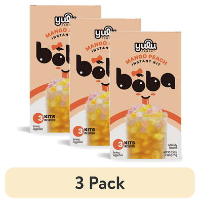 (3 pack) Yulu Instant Boba Mango Peach Tea, Bubble Tea Kit, 3 Drinks
