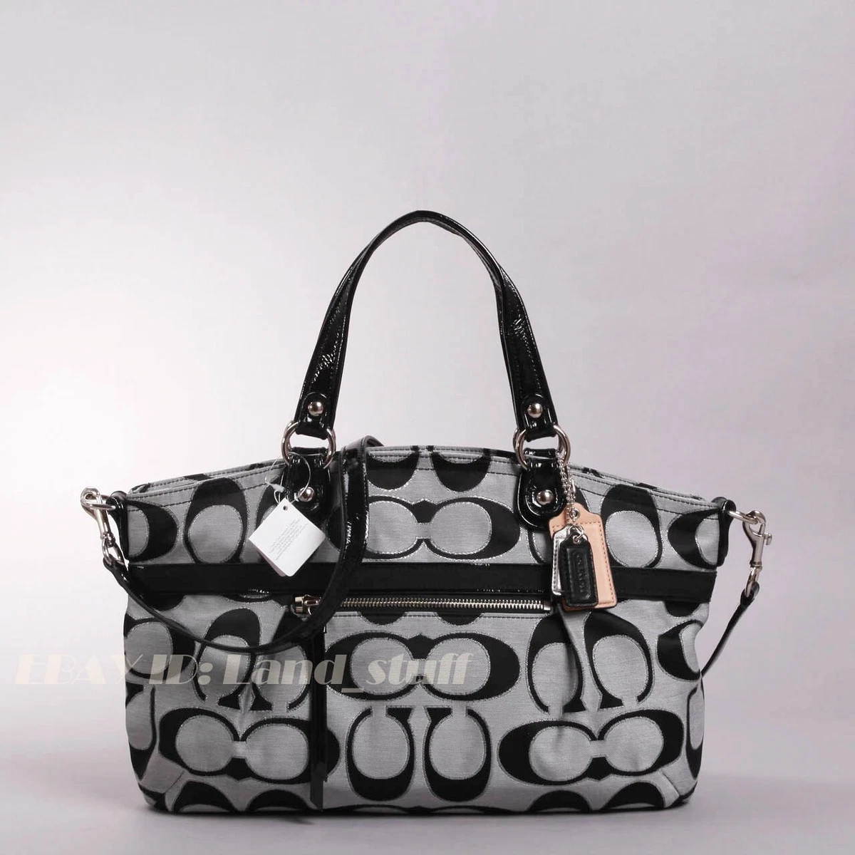 Coach Poppy Satchel Bag 15863 Black Silver Jacquard Metallic Trim Handbag Y2K Coach Y2K Vintage Coach Poppy 2Way Bag 15864 Metallic Trim  main image 4