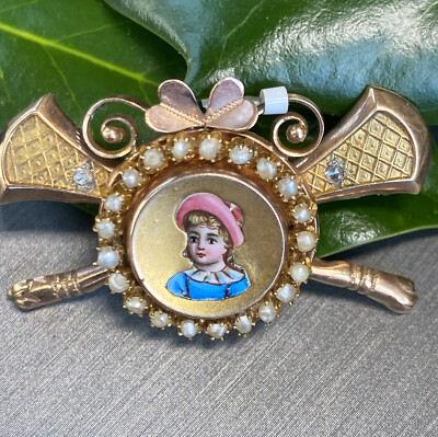 Antique Victorian Vintage Diamond Brooch Pin Pearl Estate Fine Jewelry  Pre-Owned