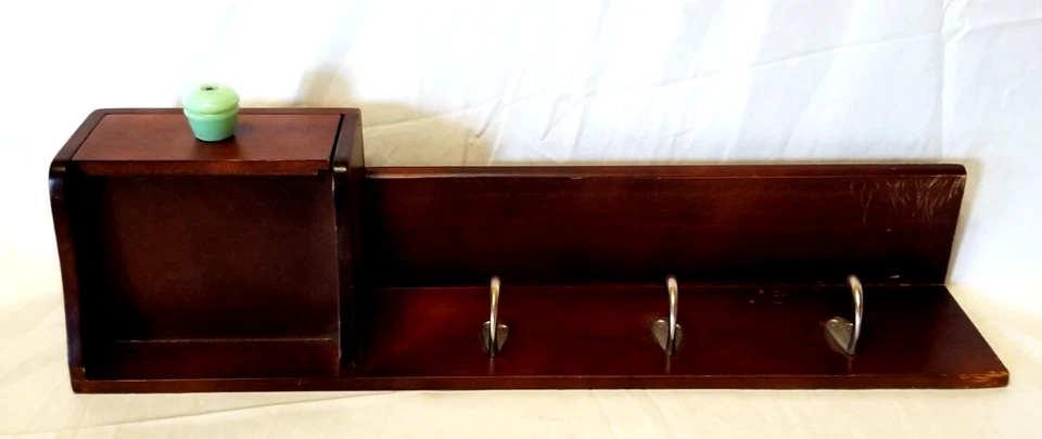 Montaje en Pared Madera Maciza 20" Estante 3 Llaves Abrigo Ganchos Jadita Tirar Cajón Placa Ranura Foto 4 de 4