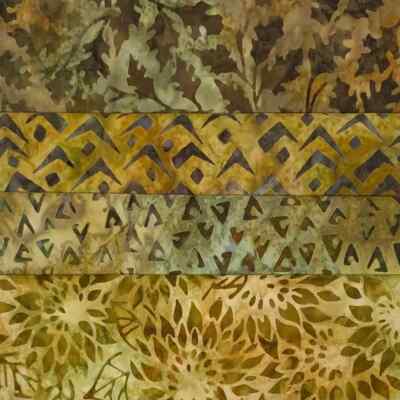 Lot of (4) 1 Yard Cuts 100% Cotton Quilting Batik Fabric Gold Brown Fall #283