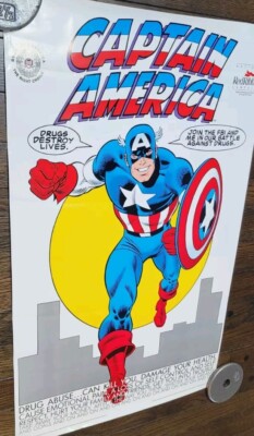 Vtg. 1989 Marvel Captain America Drug Free FBI Poster, Red Ribbon