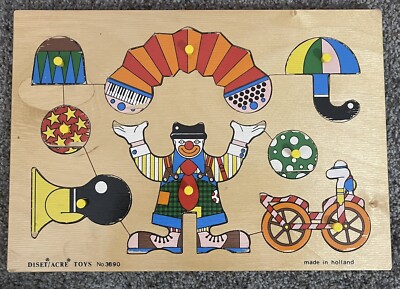 VINTAGE DISET/ACRE TOY WOODEN PEG PUZZLE CIRCUS CLOWN MADE IN HOLLAND 1980 S