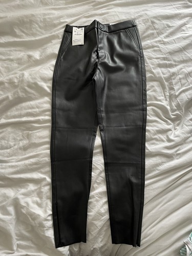 Zara Nero in Finta Pelle Pantaloni Taglia M Nuovo di Zecca | eBay