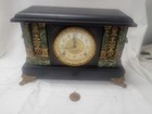 Antique Ingraham 4 Column Lion Head Green Faux Marble Mantle Clock Works 8 Day