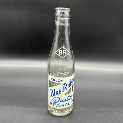 Vintage Blue Ridge Soda Bottle St Louis Missouri Blue White Glass 1960s Retro