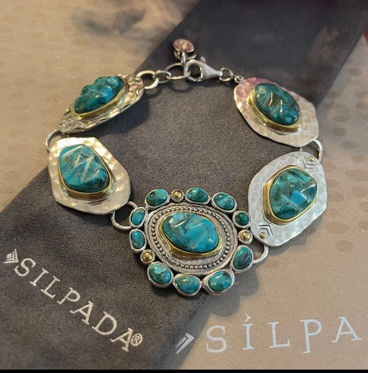Pulsera Silpada B3325 Turquesa Suroeste Santa Fe Plata de Ley Foto 2 de 3