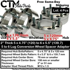 4x 2 Thick 5x4.75 5x120 To 6x5.5 6x139.7 Conversion Wheel Spacer Adapter