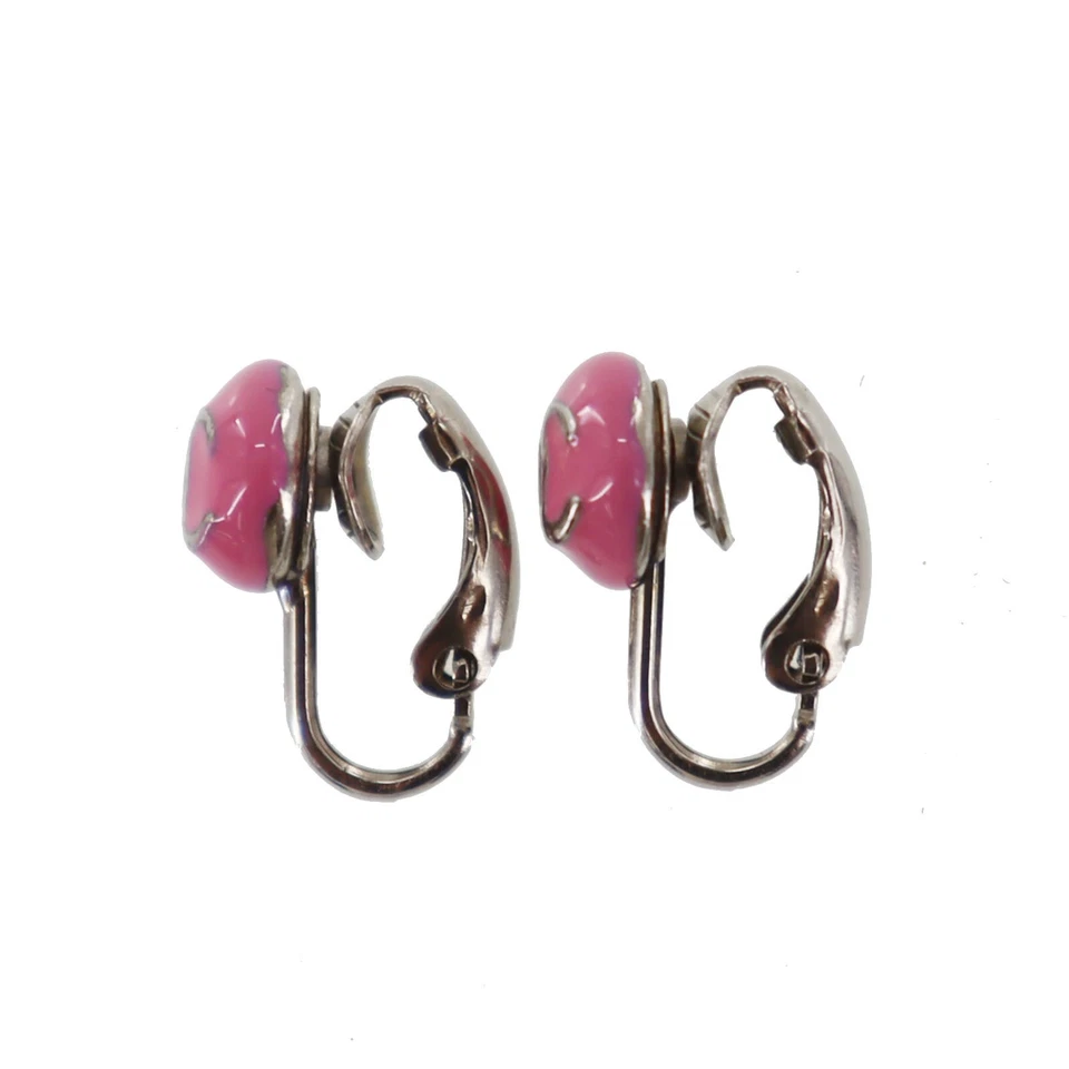 Mini brincos CHANEL usados com logotipos CC prata rosa clipe 03C vintage #BY524 S - Imagem 3 de 4