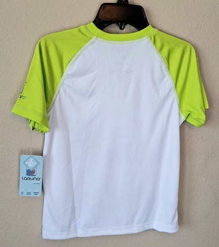Laguna Rash Guard Swim Set 7 Boys Shark Blue Lime Green Short Sleeves Trunks - Picture 3 of 6