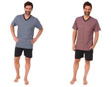 Herren Shorty mit V-Hals Kurzarm Allover Uni ...