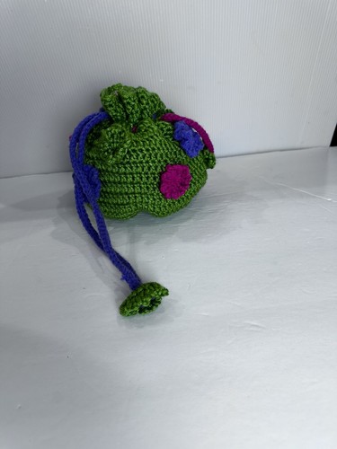 Vintage Handmade Crochet Purse Drawstring With Lining Round Pouch Flower Design - Picture 8 of 22