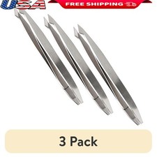 3 Pack Dual Ended Stainless Steel Tweezers Slant Straight Tip Precision Removal