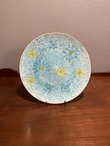 Vintage Stangl Hand Painted Stardust 10" Dinner Plate Blue Green Spongeware