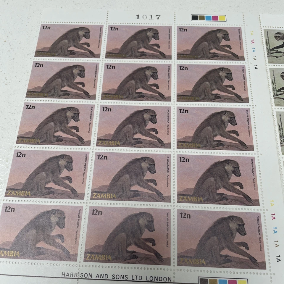 1985 Zambia Stamps Sheets (4) Monkeys. 60 Stamps.  - Image 2 of 4