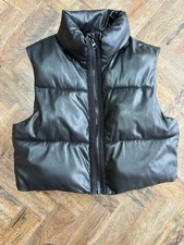Zara Women's Black Gilet Sleeveless Cropped Puffer Jacket Size Small Bodywarmer
