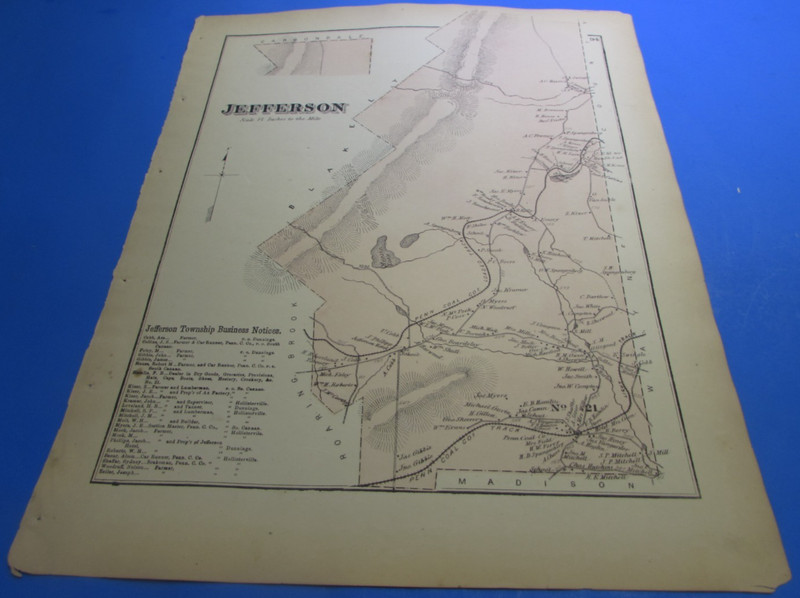 1873 JEFFERSON TWP PA - ORIGINAL MAP  - A. POMEROY - VG