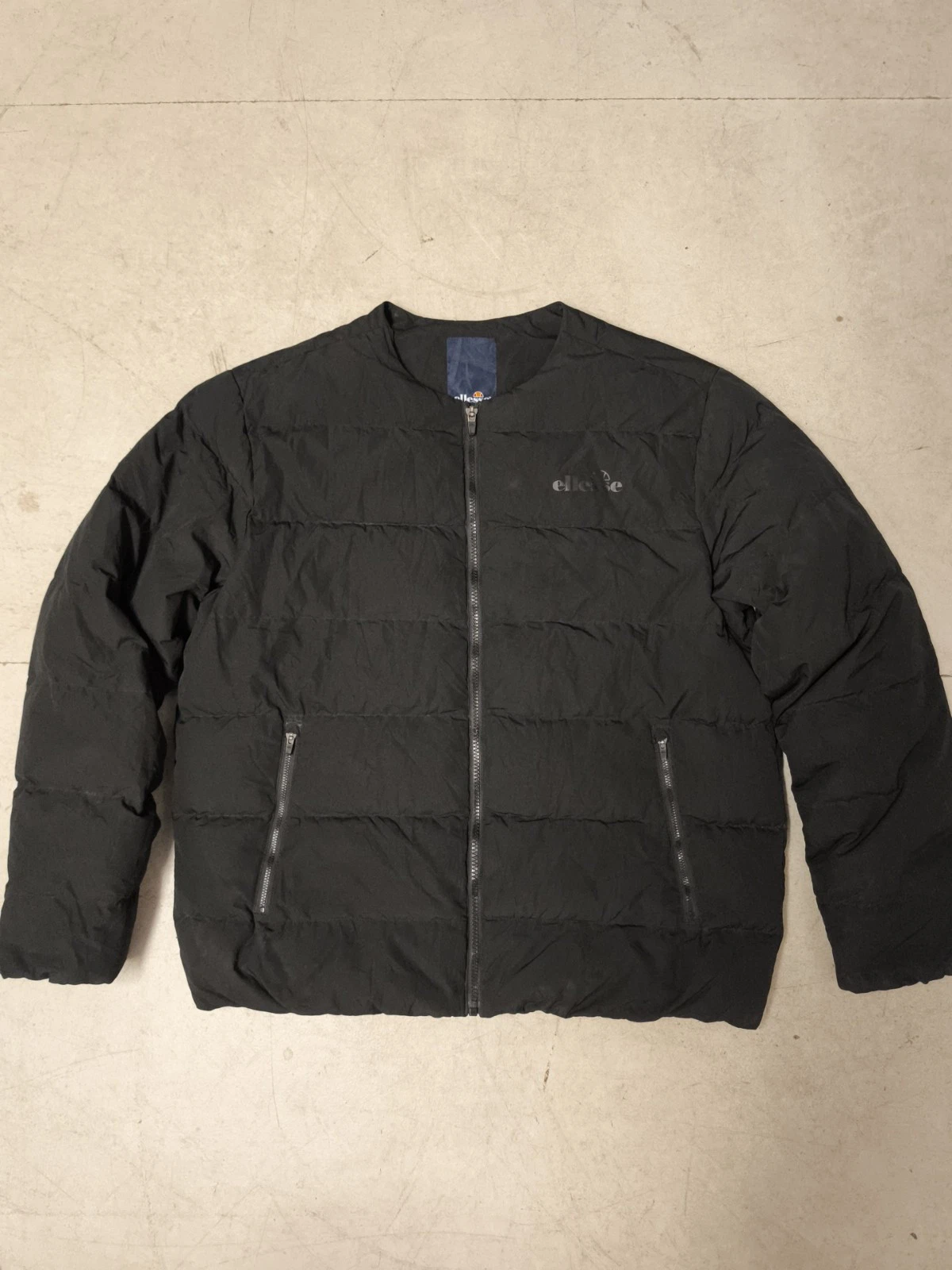 Ellesse Puffer Jacket Round Neck Down Fill Mens Size Large Black