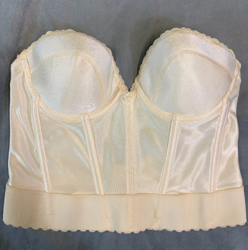 Vtg Carnival Strapless Ivory  Bra Bustier Corset Lace Trim USA Made Lingerie 36B