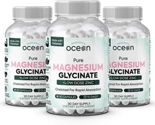 3Pc Organics Ocean Pure Magnesium Glycinate with Zinc - Strength Chelated- 90 CT