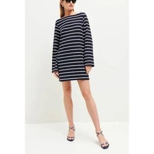 Reformation Junia Knit Dress Navy White Striped Short Mini Tunic Small Coastal