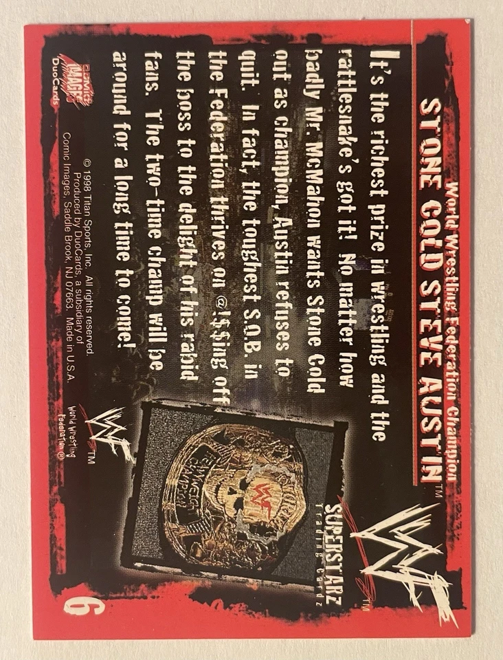 1998 WWF Comic Images Superstarz #6 STONE COLD STEVE AUSTIN WWE - Image 2 of 3