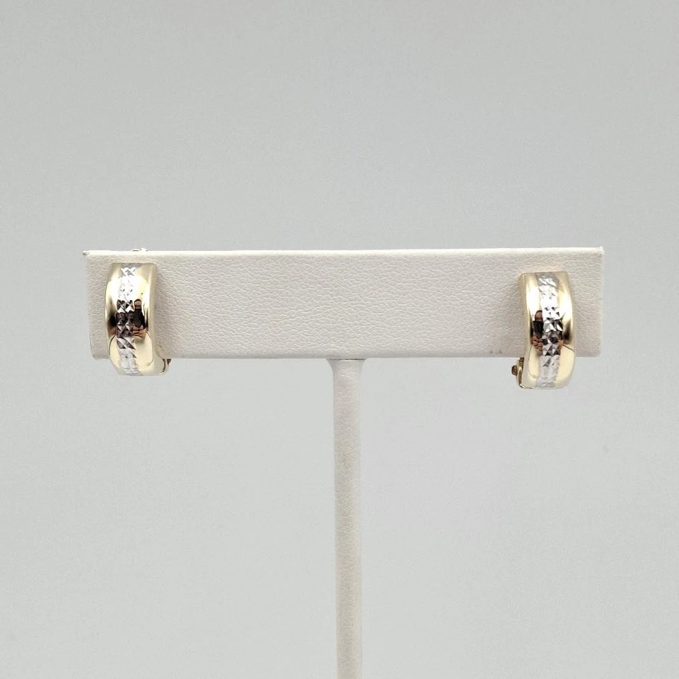 Arpas 14K 2-Tone Turkish Yellow & White Gold Diamond-Cut Huggie Clip-On Earrings - Image 2 of 4