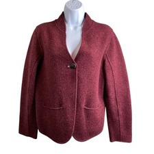 Eileen Fisher Burgundy Cotton Lambswool Blend Jacket Size M Petite Old Money