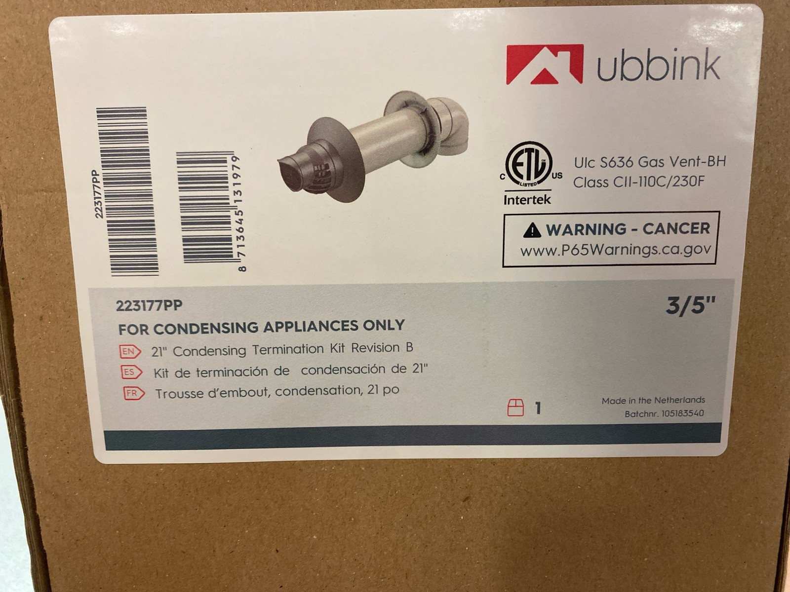 Rinnai 223177PP Condensing Vent Kit for SE/SE+ Tankless Water Heaters