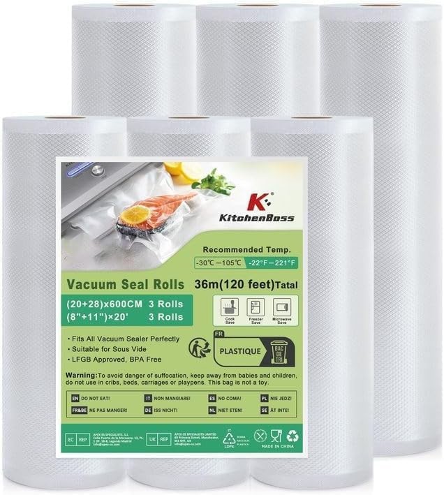 Vacuum Sealer Bags 6 Pack with 11 and 8 Inch Rolls for Food Storage