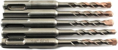 5 pc 1/4 Inch SDS Plus Rotary Hammer Drill Bit Set for Concrete, Stone, Brick