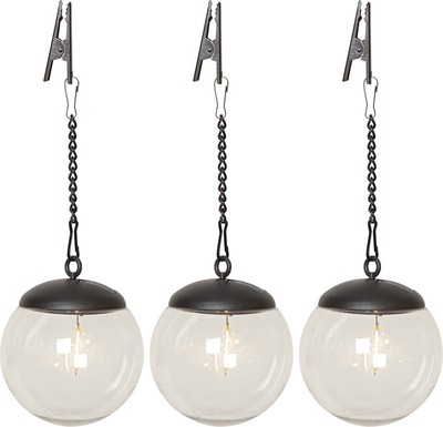 STAR Globe LED Solar PS Kugeln 3er Set je Ø 10cm mit Clip Garten Leucht Deko