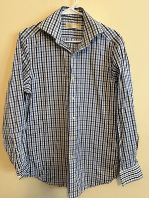 Michael Kors Blue Checkered Button Down Long Sleeve Neck 15 (252)