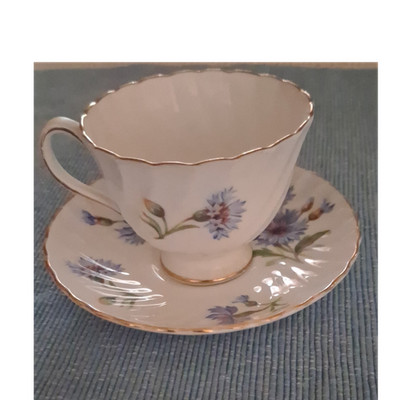 Royal Adderley Bone China Cornflower Cup & Saucer Set White/Blue/Gold England