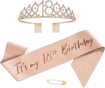JATIPY 18th Birthday Sash, 18th Birthday Sash for Girls, Sparkling Tiara & Belt for Ce