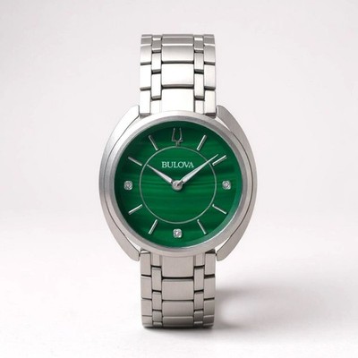 Bulova - Classic Diamond Malachite SS Women's Quartz Watch - 96P256 New W/ Tags