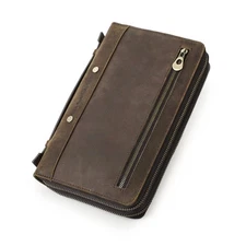 Men RFID Genuine Leather Clutch Bag Purse Wrist Wallet Phone Credit Card Holder