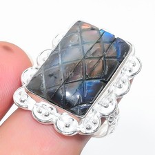 Natural Labradorite Gemstone 925 Sterling Silver Jewelry Ring Size 9 US 