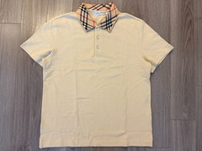 Burberry Check Collar Cotton Polo Shirt nutmeg sz M