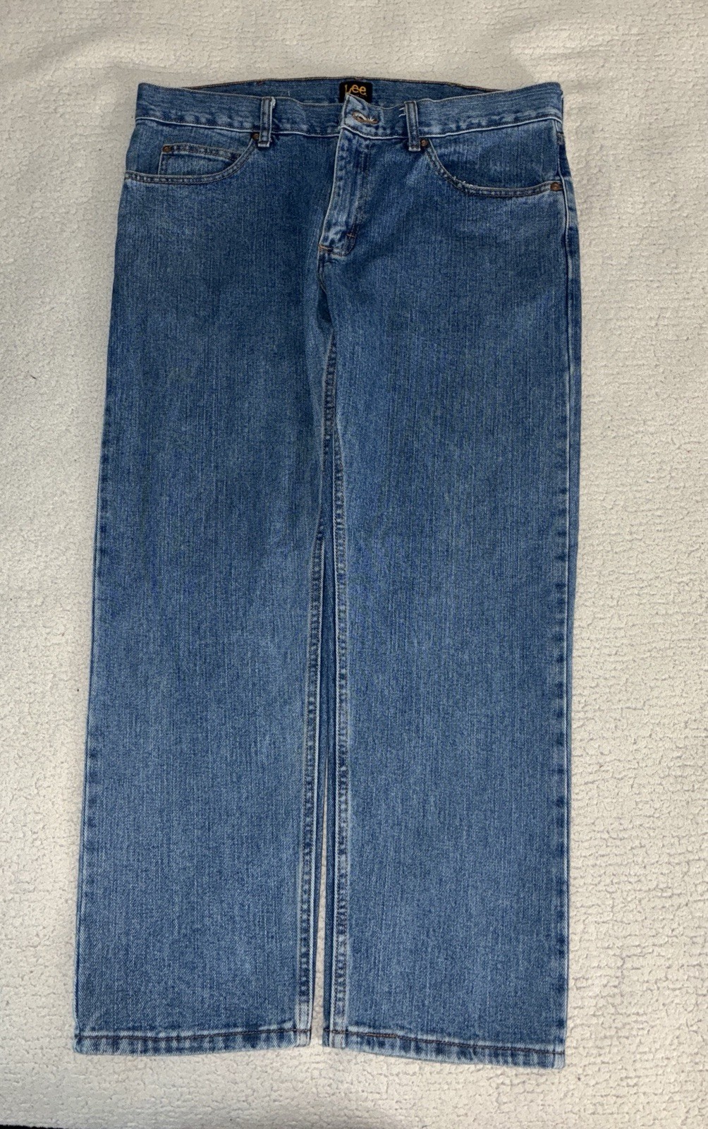 's Blue Medium Wash Denim Jeans Straight 5-pocket Button Zip