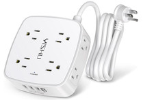 6 Ft Surge Protector Power Strip - 8 Widely Outlets with 4 USB Ports, 3 Side Out