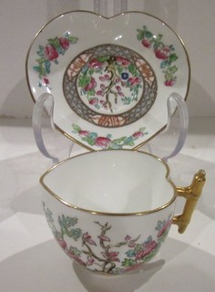 Coalport Indian Tree Demitasse Tea Cup & Saucer Heart Shaped Unique!