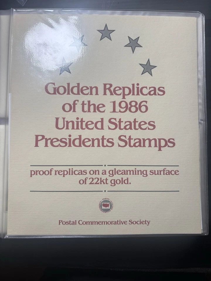 Réplicas doradas de estampillas de presidentes de Estados Unidos de 1986 superficie de oro de 22 kt 36 tarjetas en carpeta Foto 2 de 4