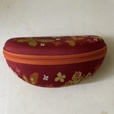 Brighton Butterfly Floral Hard Glasses Case Red Orange Zipper Felt Lining