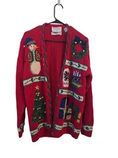 Vuntage Marisa Christina Christmas Sweater Cardigan Women’s M Medium 1995 Bear