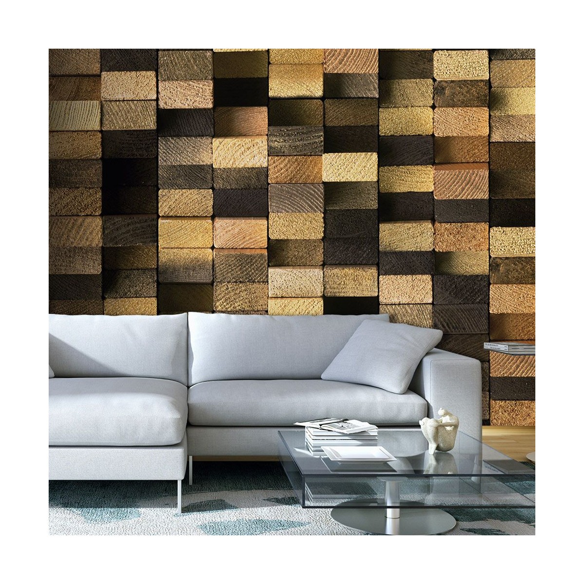 Papier peint aspect tissage de bois beige 50x1000cm pour salon scandinave