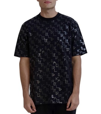 Karl Lagerfeld Paris Mens Medium Black All Over Logo Print Tee Shirt NWT $125